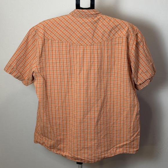 Cabela's Shirt Mens XL Orange Plaid Short Sleeve Button Up Pockets Outdoor - Picture 2 of 5